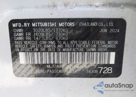 2024 Mitsubishi Mirage Es/Le из США, поврежденный, VIN ML32AUHJ1RH016106
